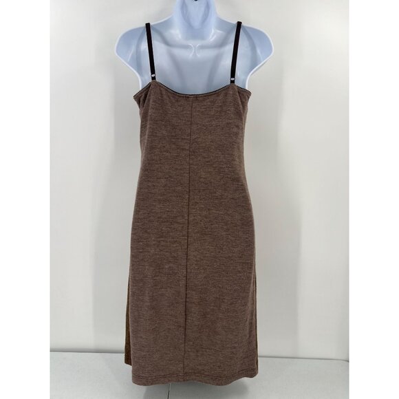 Benetton M Brown Herringbone Dress Wool Blend Flower Y2K Slip Jumper Made Italy - Picture 2 of 12